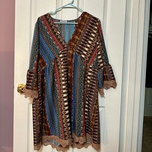 AbelaStory+Co Size Large Bohemian Multicolor Mini Dress Never Worn